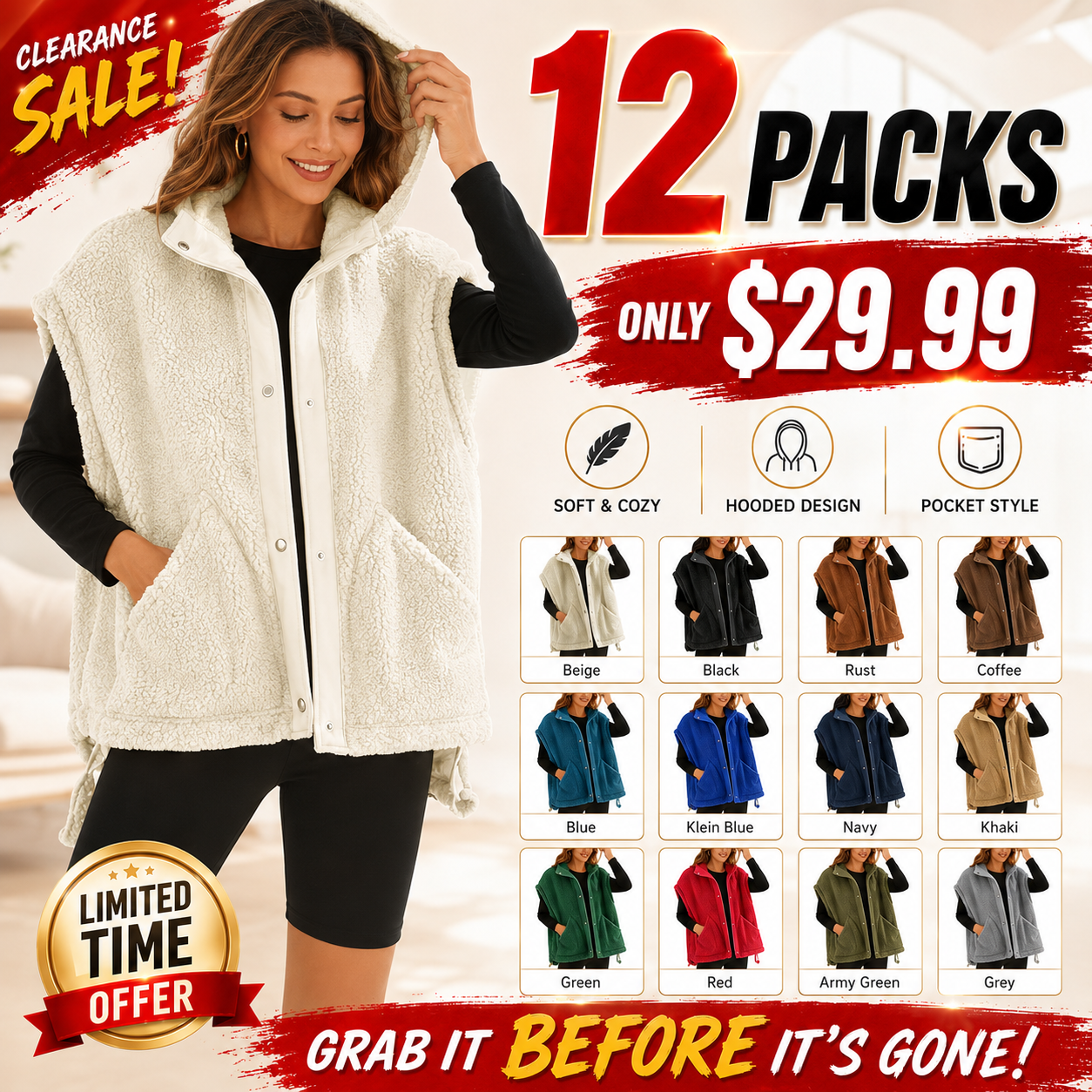 Tanming Women's Fleece Vest - Cozy Button Down Jacket
