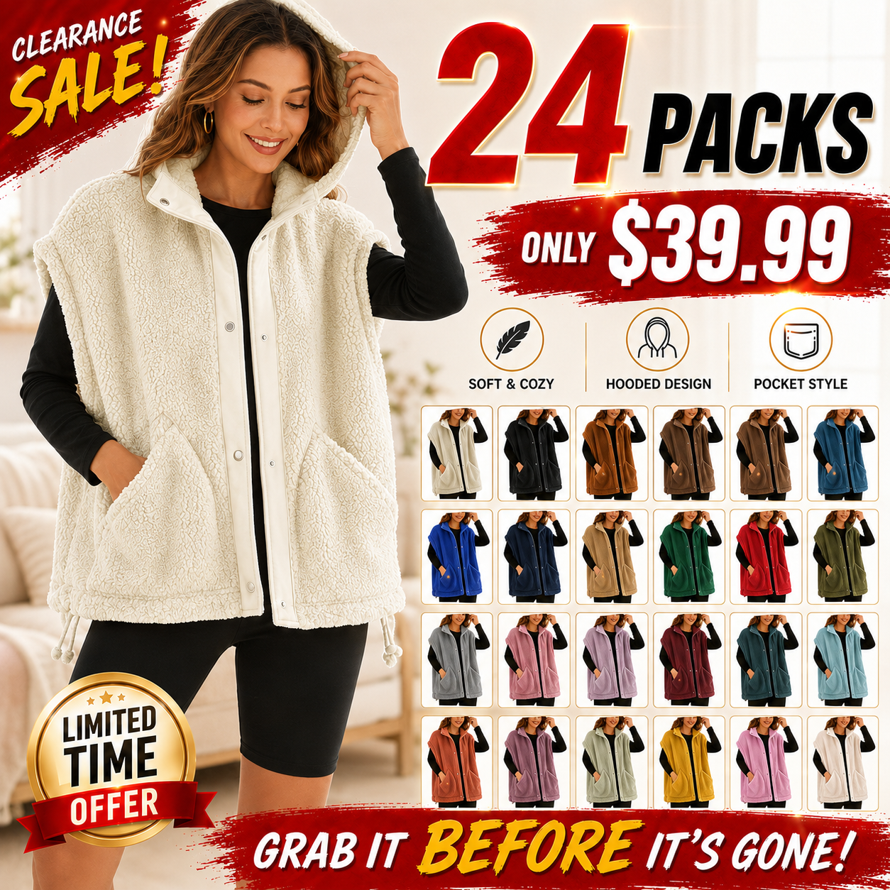 Tanming Women's Fleece Vest - Cozy Button Down Jacket