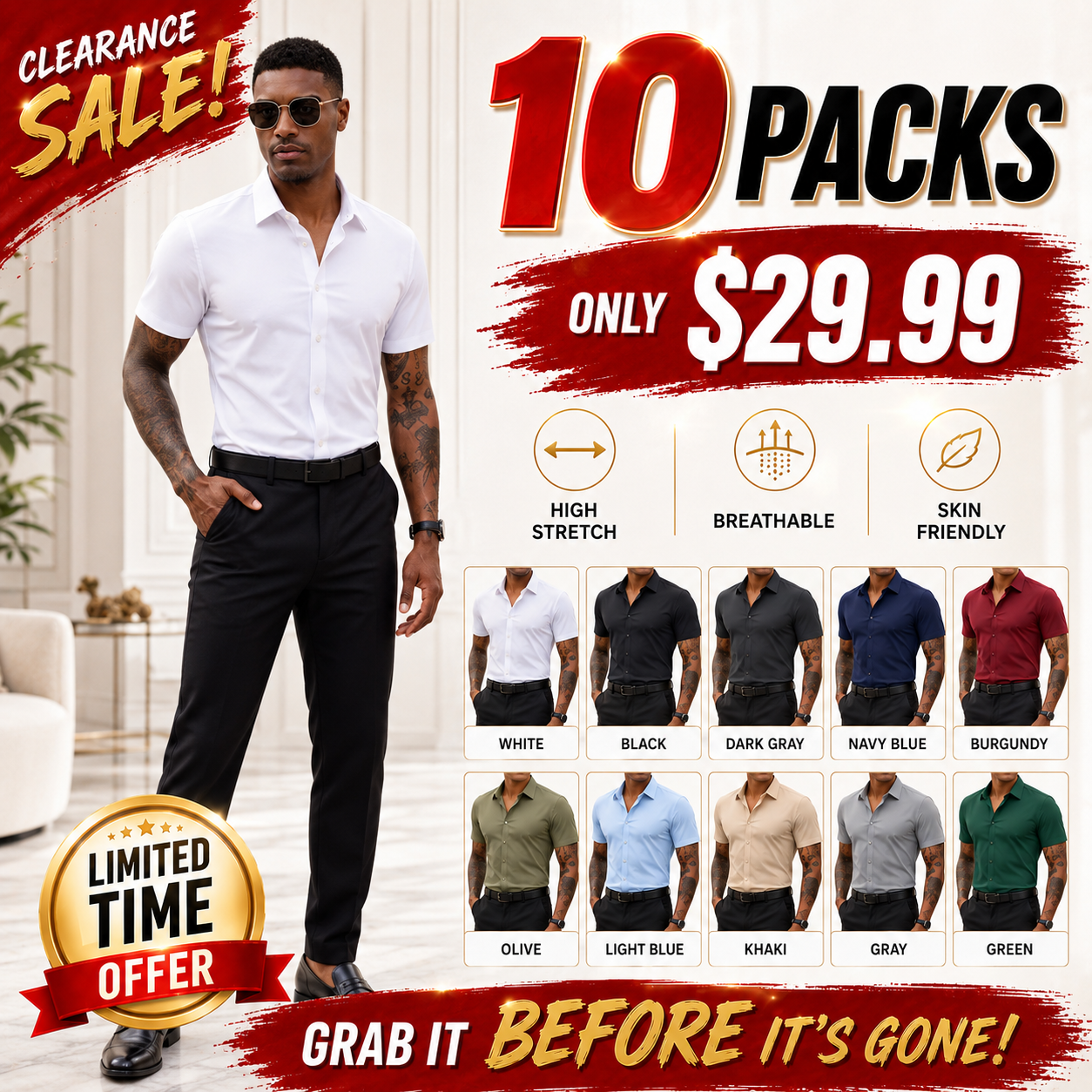 Men's Stretch Dress Shirts Short Sleeve Slim Fit Business Casual Button Down Shirts Muscle Fit Men's Dress Shirts Shortsleeve Menswear gifts for dad Top Plain