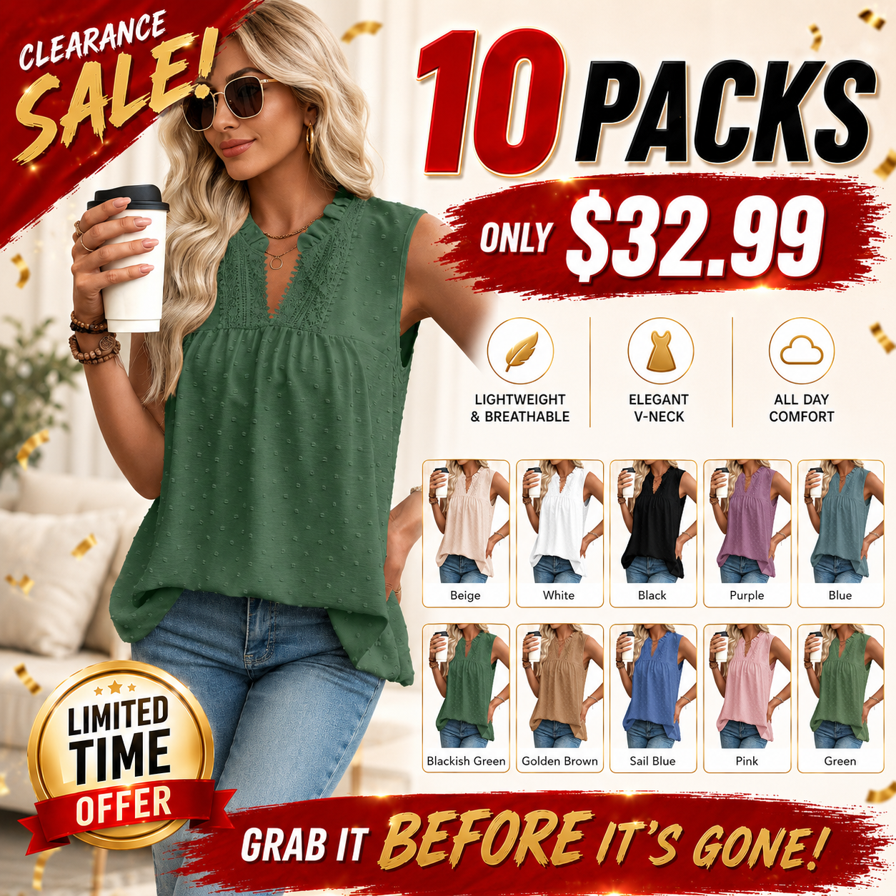 Women's Sleeveless V-Neck Tank Top – Casual & Elegant