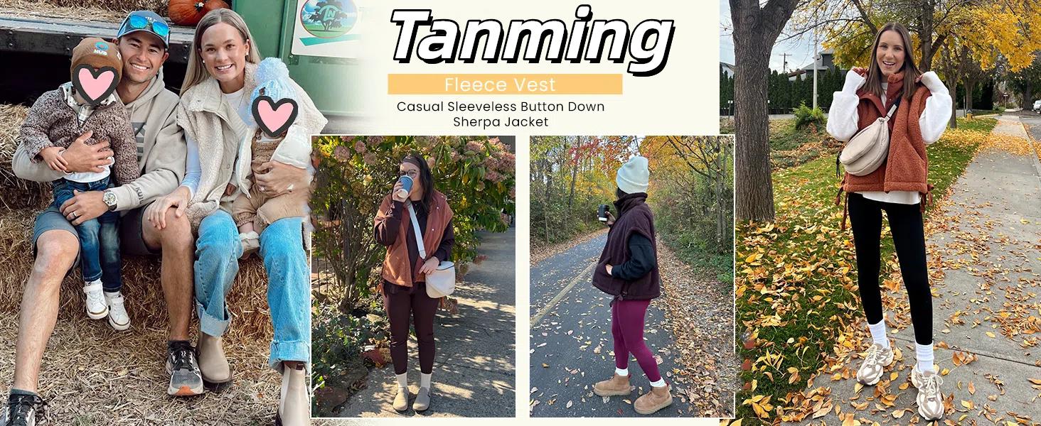 Tanming Women's Basic Fleece Vest Casual Sleeveless Button Down Sherpa Jacket Outerwear with Pockets