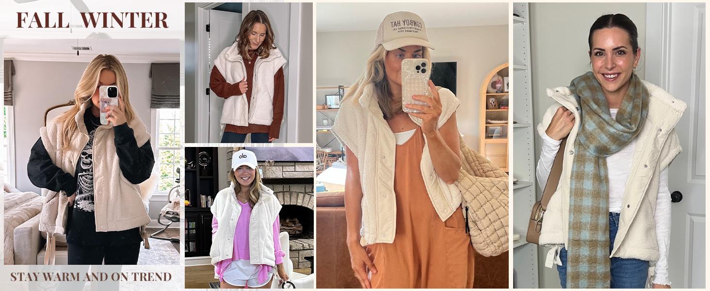 Tanming Women's Basic Fleece Vest Casual Sleeveless Button Down Sherpa Jacket Outerwear with Pockets