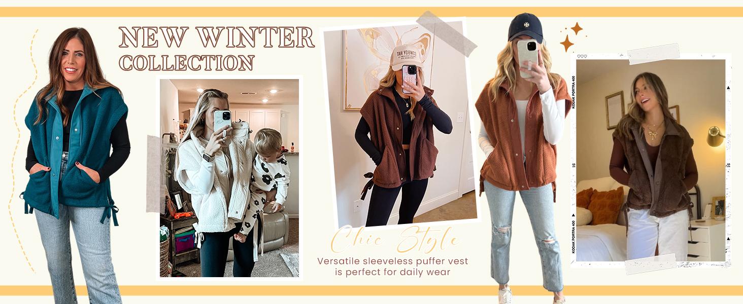 Tanming Women's Basic Fleece Vest Casual Sleeveless Button Down Sherpa Jacket Outerwear with Pockets