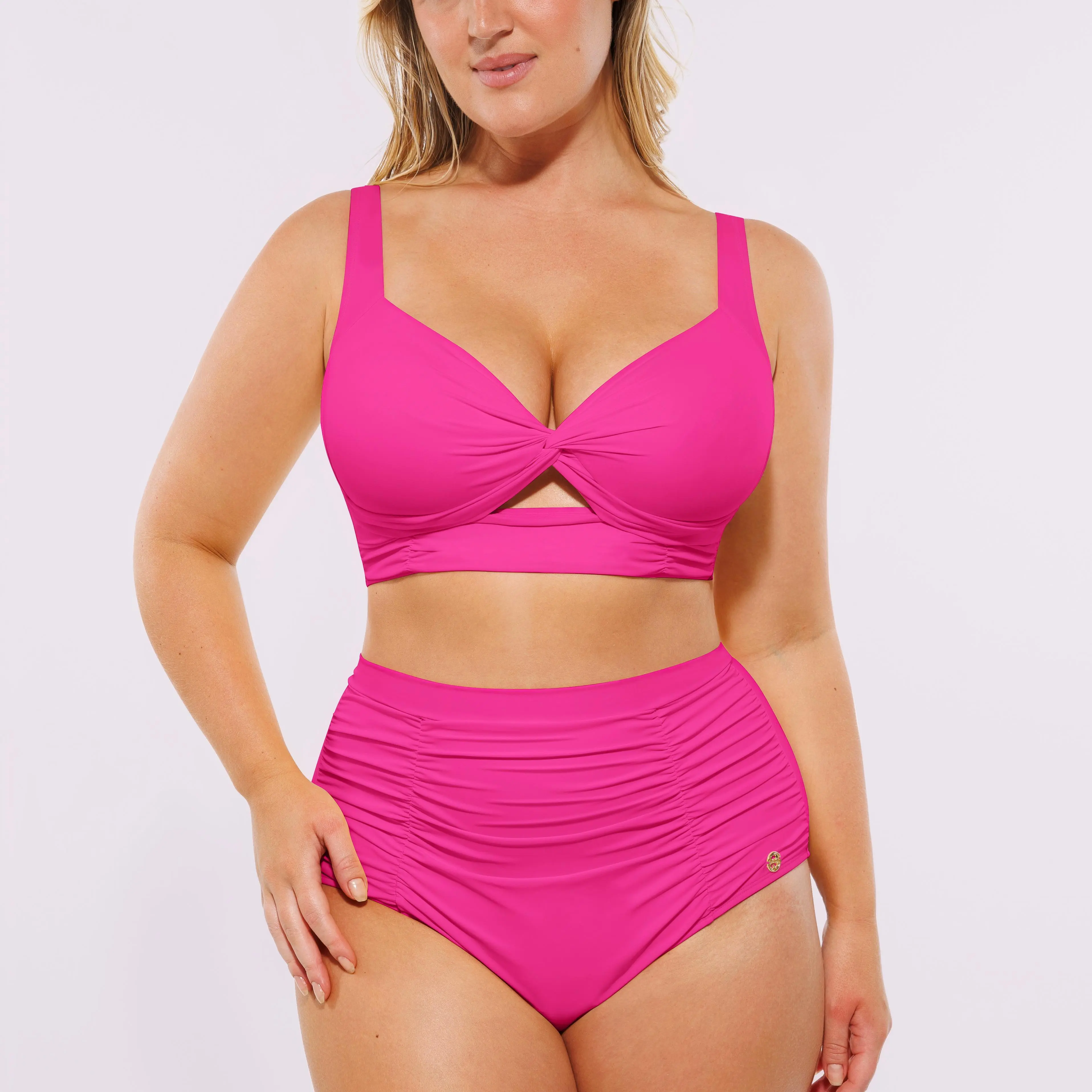 High-Waist Sculpting Bikini Set with Crisscross Top