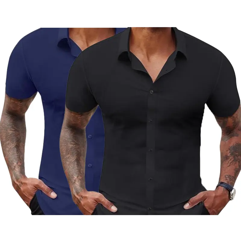 Men's Stretch Dress Shirts Short Sleeve Slim Fit Business Casual Button Down Shirts Muscle Fit Men's Dress Shirts Shortsleeve Menswear gifts for dad Top Plain