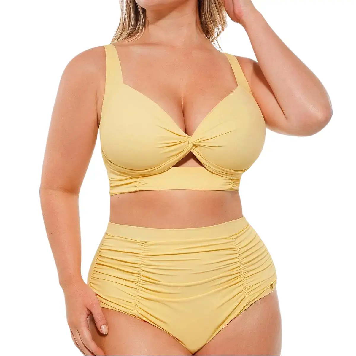 High-Waist Sculpting Bikini Set with Crisscross Top