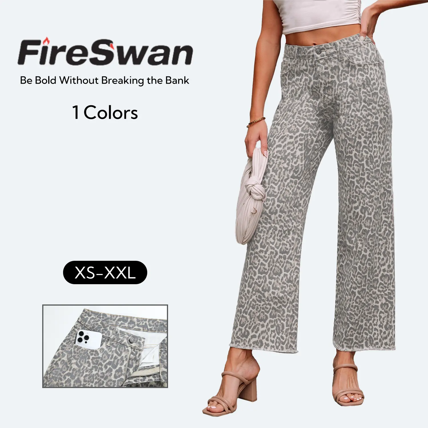 2025 High Waist Leopard Print Jeans for Women
