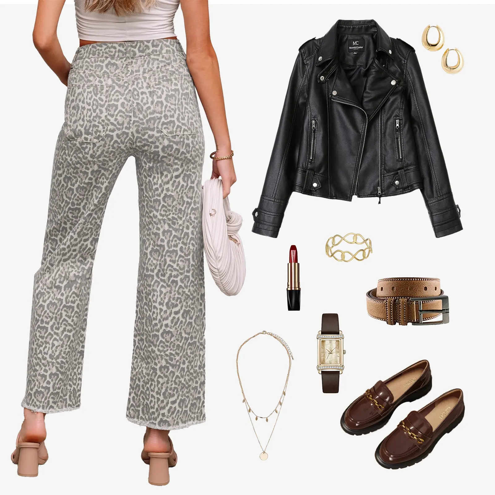 2025 High Waist Leopard Print Jeans for Women