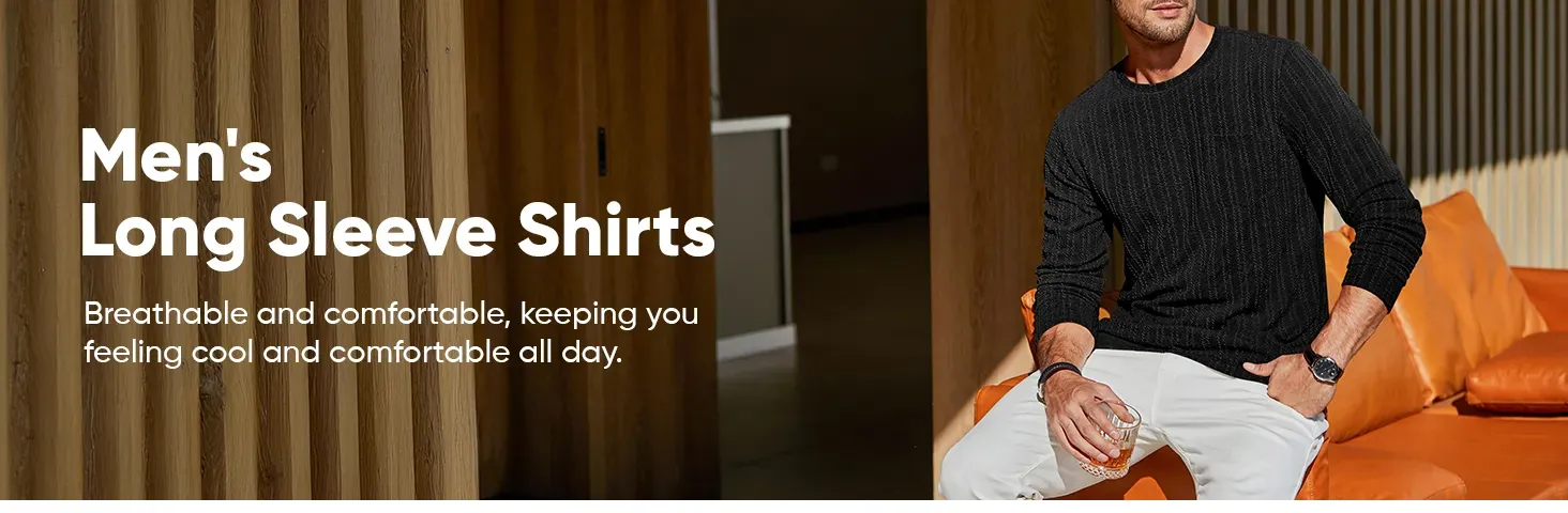 Mens Casual Long Sleeve Lightweight T-Shirt