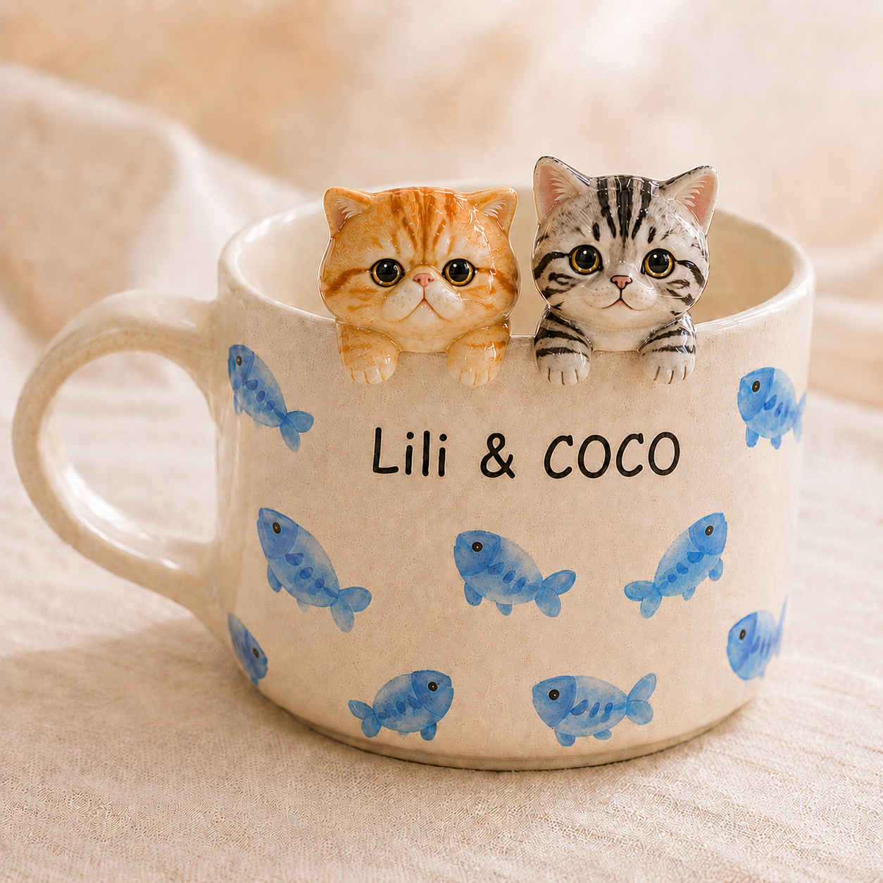 Custom Cat Ceramic Mug, Personalized Cat Dog Peekaboo Coffee Cup, Handmade Pet Portrait Mug with Names, Gift for Dog Mom Cat Dad