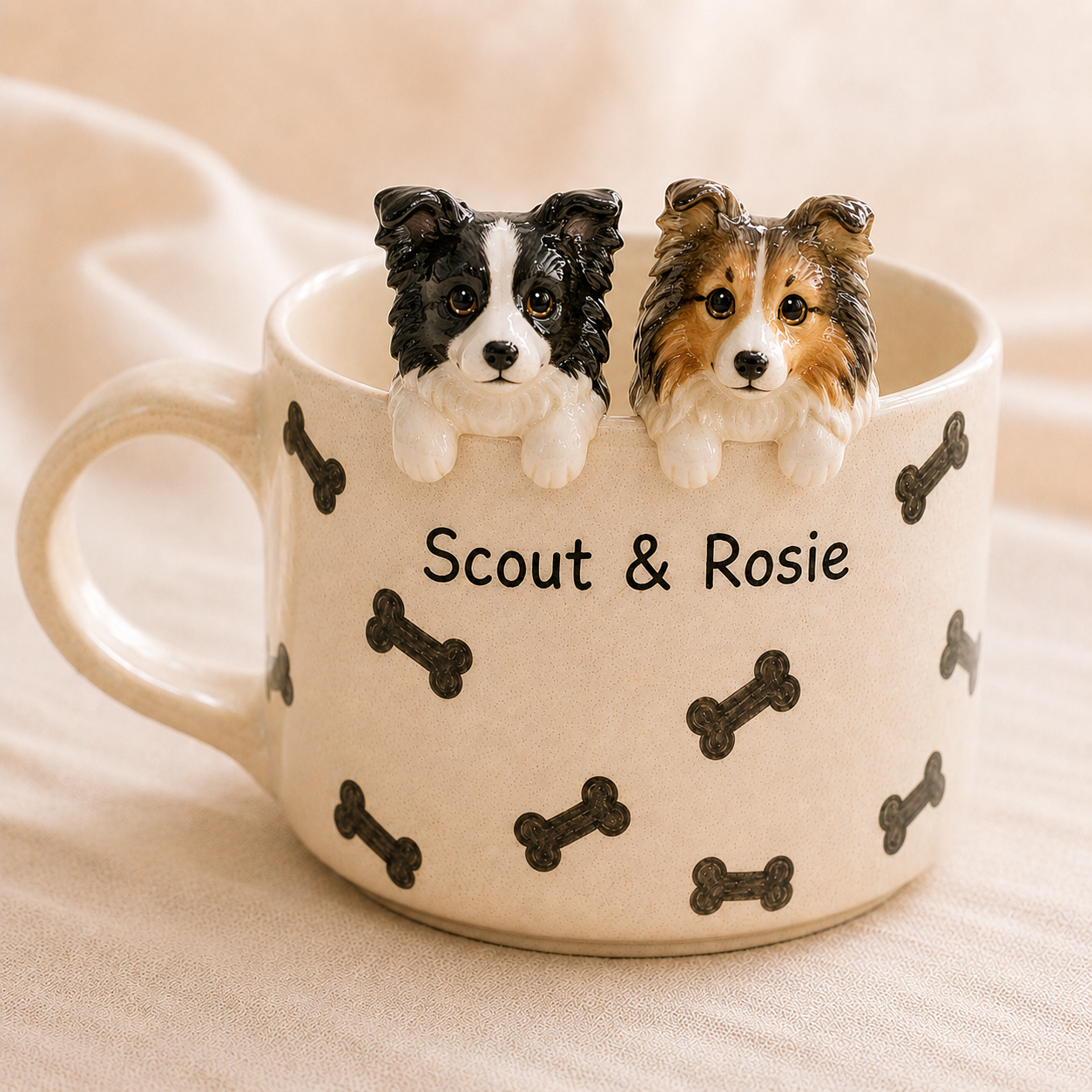 Handmade Dog Ceramic Mug, Personalized Cat Dog Coffee Cup, Custom Dog Picture Mug with Names, Gift for Dog Parents