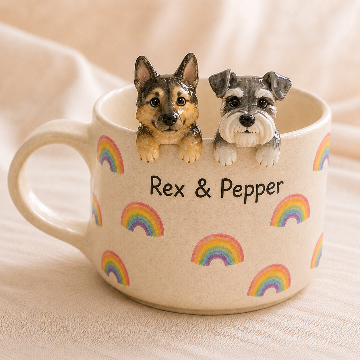 Custom Dog Ceramic Mug, Personalized Cat Dog Coffee Cup, Handmade Pet Portrait Mug with Names, Gift for Dog Cat Parents