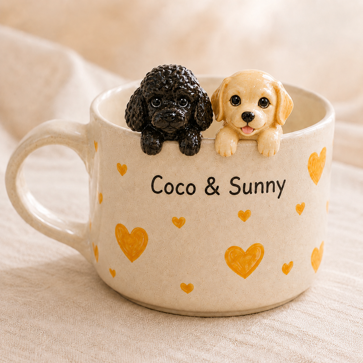 Custom Dog Ceramic Mug, Personalized Cat Dog Coffee Cup, Handmade Pet Portrait Mug with Names, Gift for Dog Cat Parents