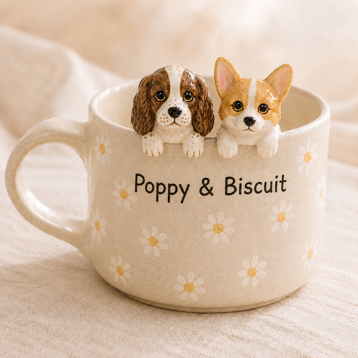 Handmade Dog Ceramic Mug, Personalized Cat Dog Coffee Cup, Custom Dog Picture Mug with Names, Gift for Dog Parents