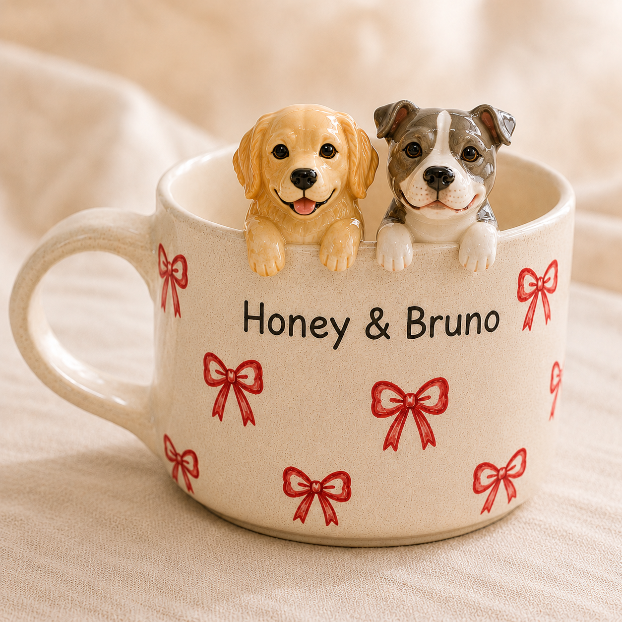 Handmade Dog Ceramic Mug, Personalized Cat Dog Coffee Cup, Custom Dog Picture Mug with Names, Gift for Dog Parents