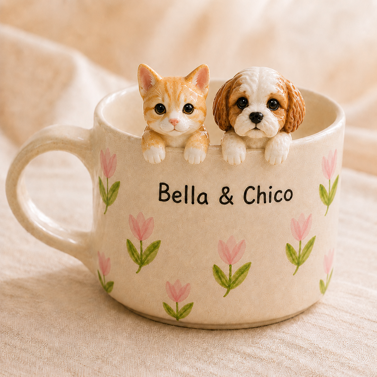 Handmade Dog Ceramic Mug, Personalized Cat Dog Coffee Cup, Custom Dog Picture Mug with Names, Gift for Dog Parents