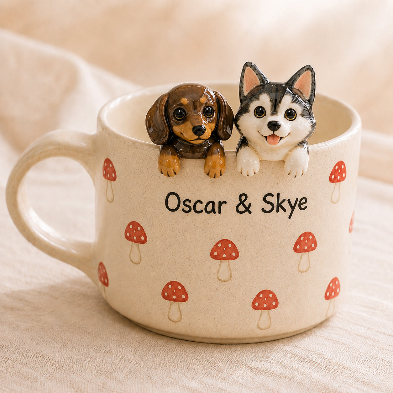 Custom Dog Ceramic Mug, Personalized Cat Dog Coffee Cup, Handmade Pet Portrait Mug with Names, Gift for Dog Cat Parents