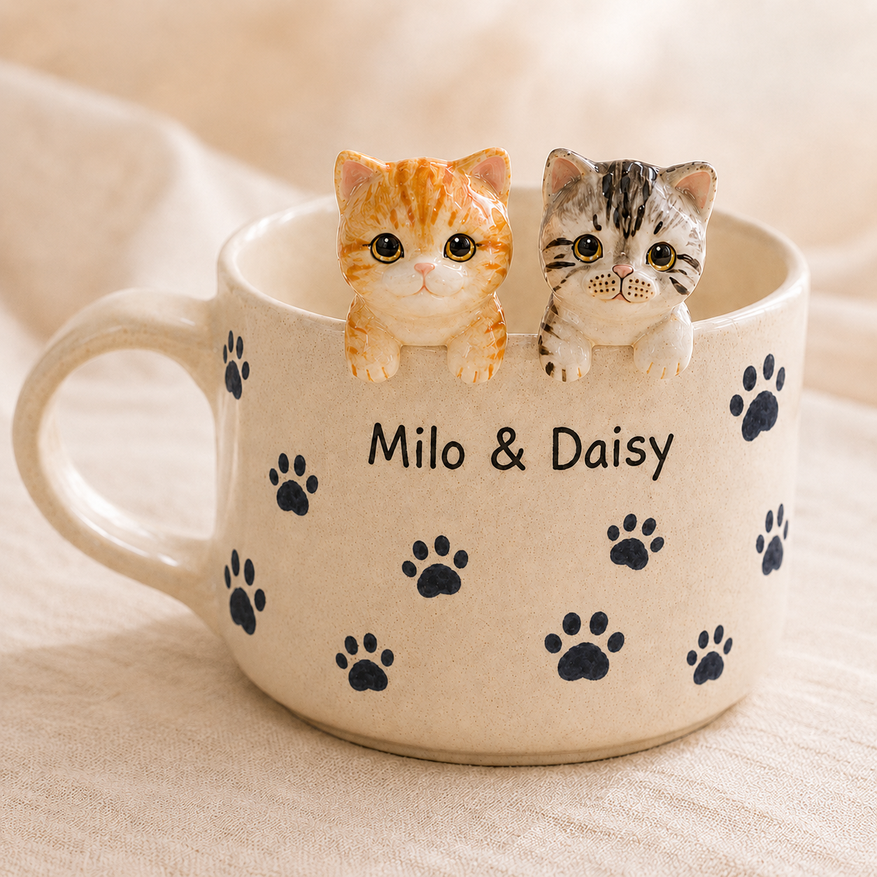 Custom Cat Ceramic Mug, Personalized Cat Dog Peekaboo Coffee Cup, Handmade Pet Portrait Mug with Names, Gift for Dog Mom Cat Dad