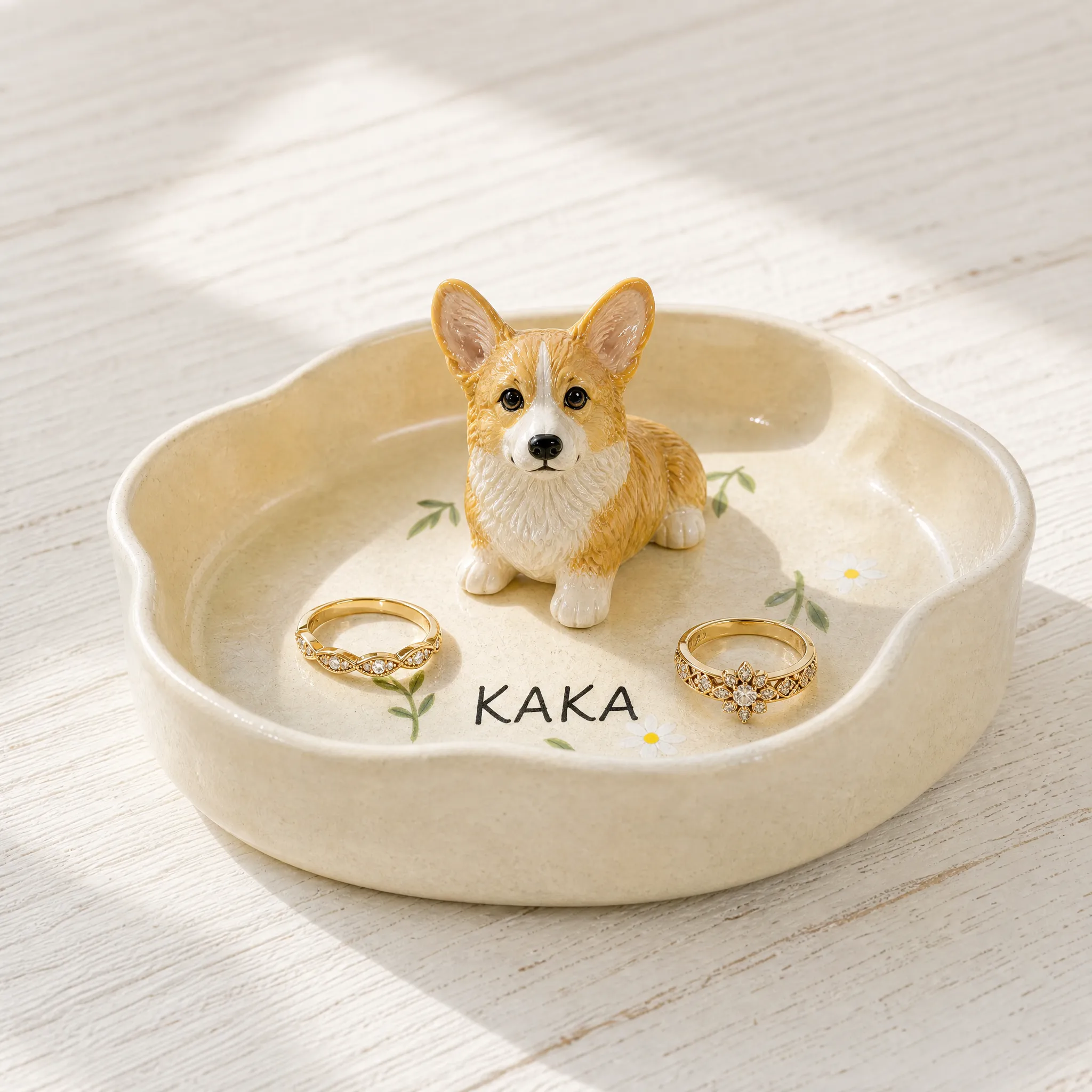 Personalized Ceramic Pet Jewelry Tray with Sculpted Figurine