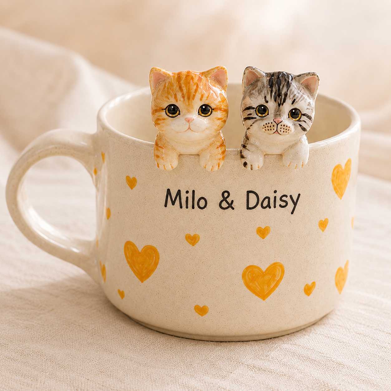 Custom Cat Ceramic Mug, Personalized Cat Dog Peekaboo Coffee Cup, Handmade Pet Portrait Mug with Names, Gift for Dog Mom Cat Dad