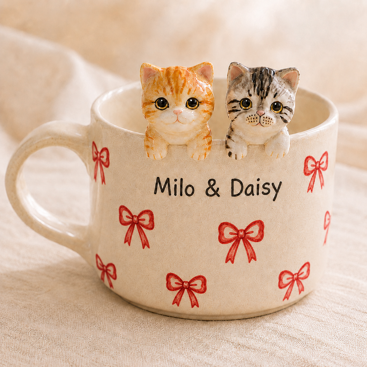 Custom Cat Ceramic Mug, Personalized Cat Dog Peekaboo Coffee Cup, Handmade Pet Portrait Mug with Names, Gift for Dog Mom Cat Dad