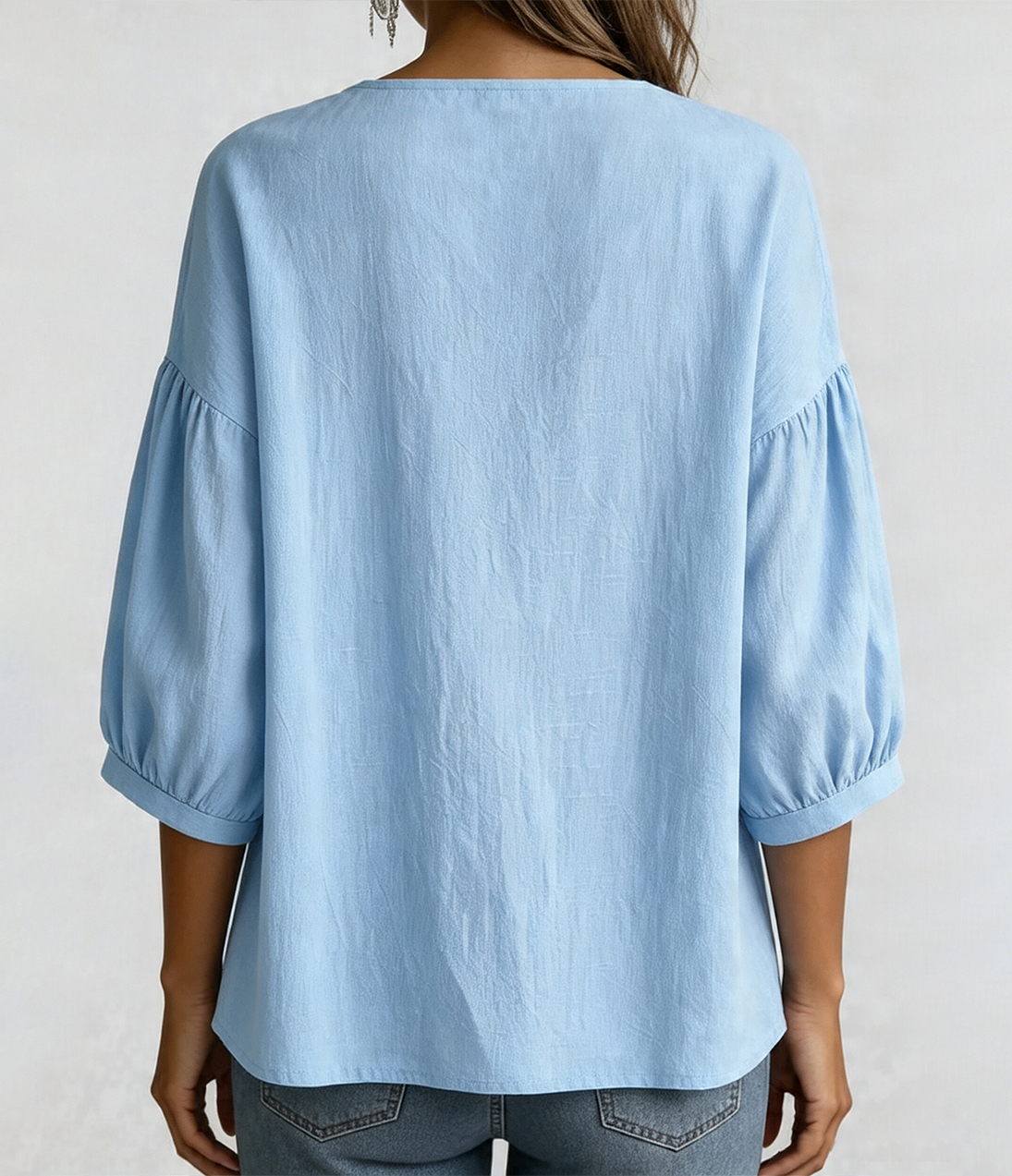 Women Casual V-Neck Tie Front Blouse