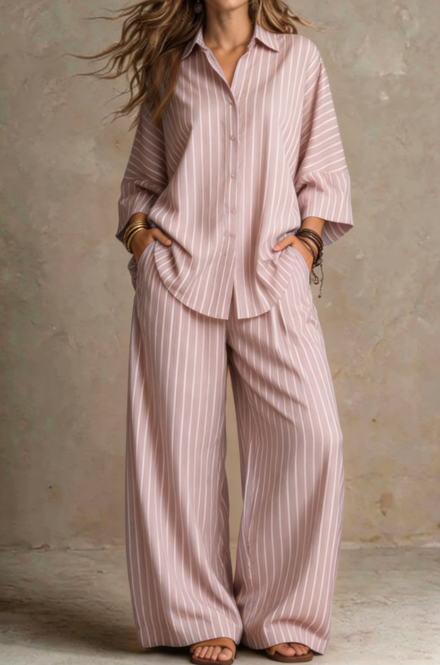 Women Relaxed Stripe Resort Two-Piece Set