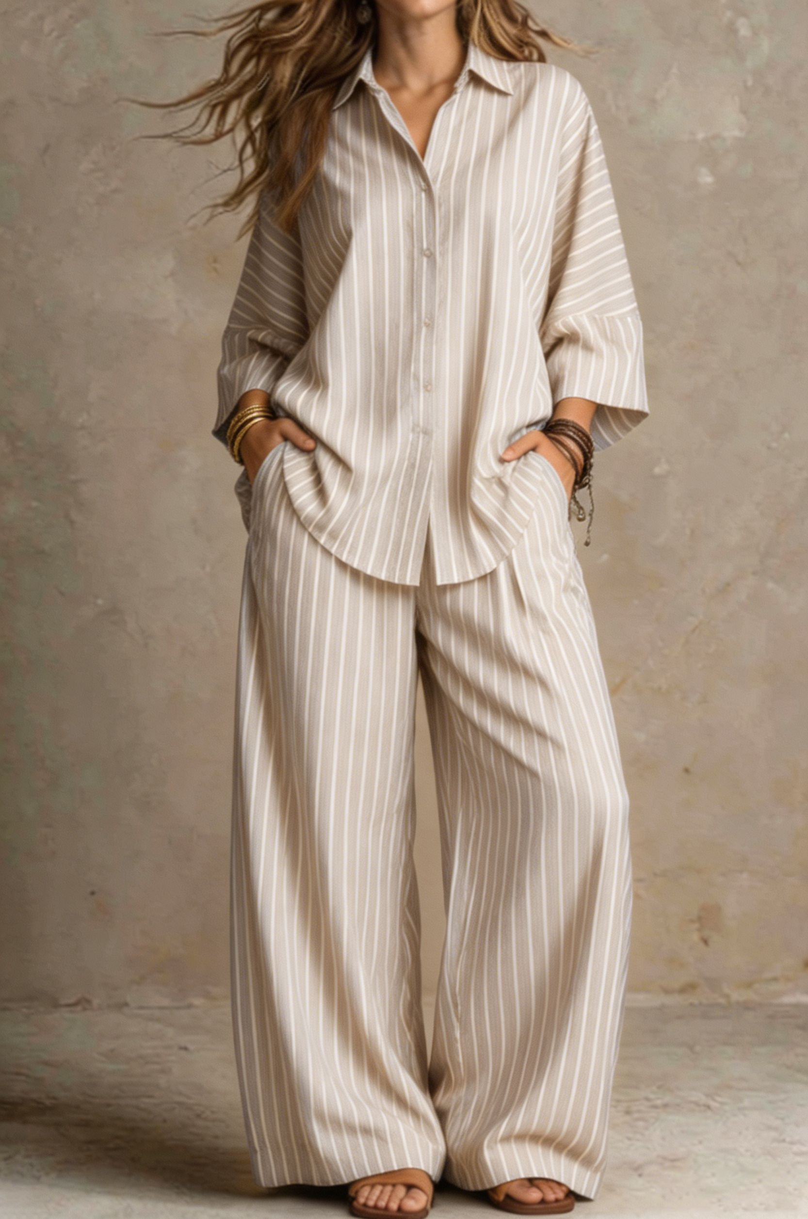 Women Relaxed Stripe Resort Two-Piece Set