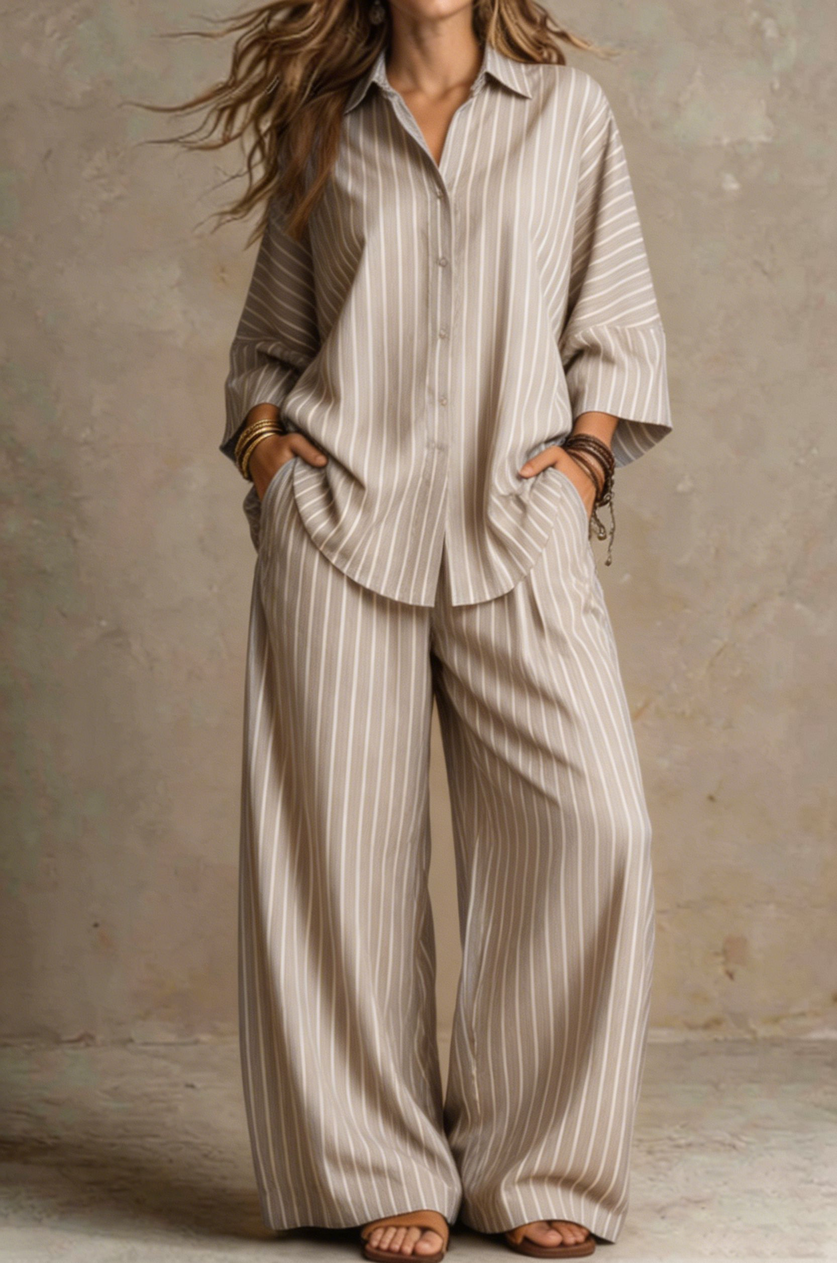 Women Relaxed Stripe Resort Two-Piece Set