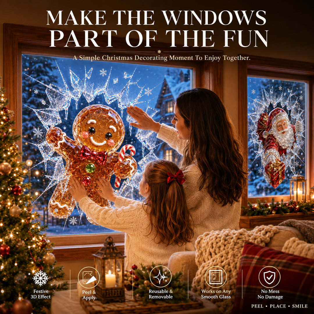 🔥Limited time 49% OFF -✨🎄Crystal Christmas Break-In Window Decal — 3D Shattered-Glass Holiday Window Decoration