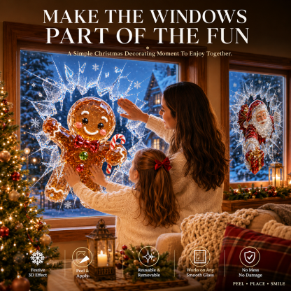 🔥Limited time 49% OFF -✨🎄Crystal Christmas Break-In Window Decal — 3D Shattered-Glass Holiday Window Decoration