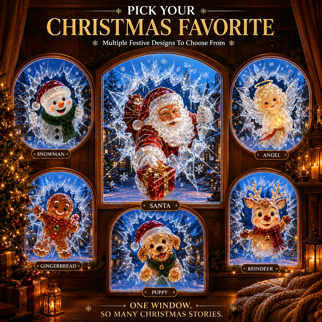 🔥Limited time 49% OFF -✨🎄Crystal Christmas Break-In Window Decal — 3D Shattered-Glass Holiday Window Decoration