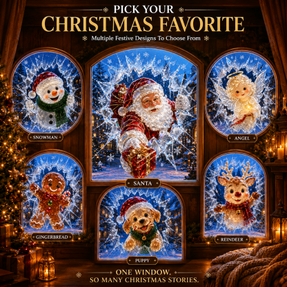 🔥Limited time 49% OFF -✨🎄Crystal Christmas Break-In Window Decal — 3D Shattered-Glass Holiday Window Decoration