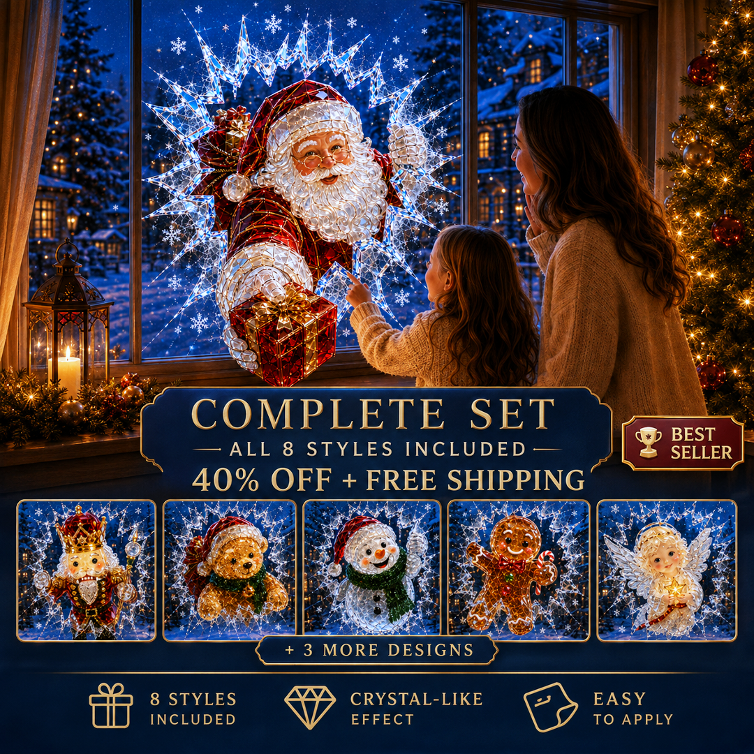 🔥Limited time 49% OFF -✨🎄Crystal Christmas Break-In Window Decal — 3D Shattered-Glass Holiday Window Decoration