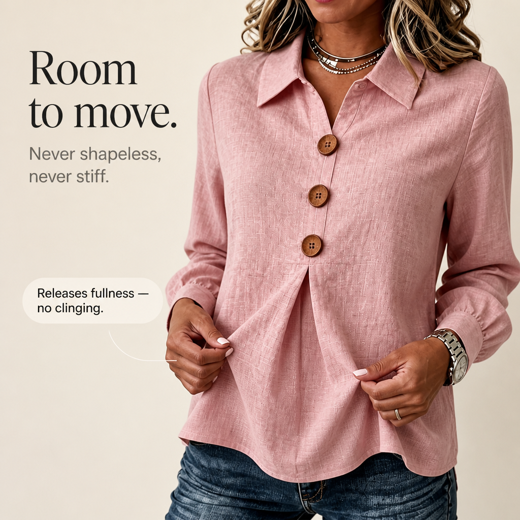 Inverted Box Pleat Button-Up Blouse