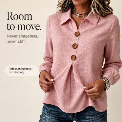Inverted Box Pleat Button-Up Blouse