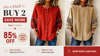 Women's Casual Round Neck Button-Up Three-Quarter Sleeve Shirt