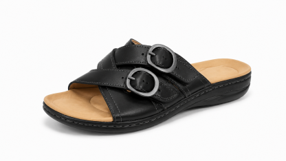 Women’s Comfort Leather Slide Sandals – Soft Cushioned Footbed & Adjustable Buckle Straps