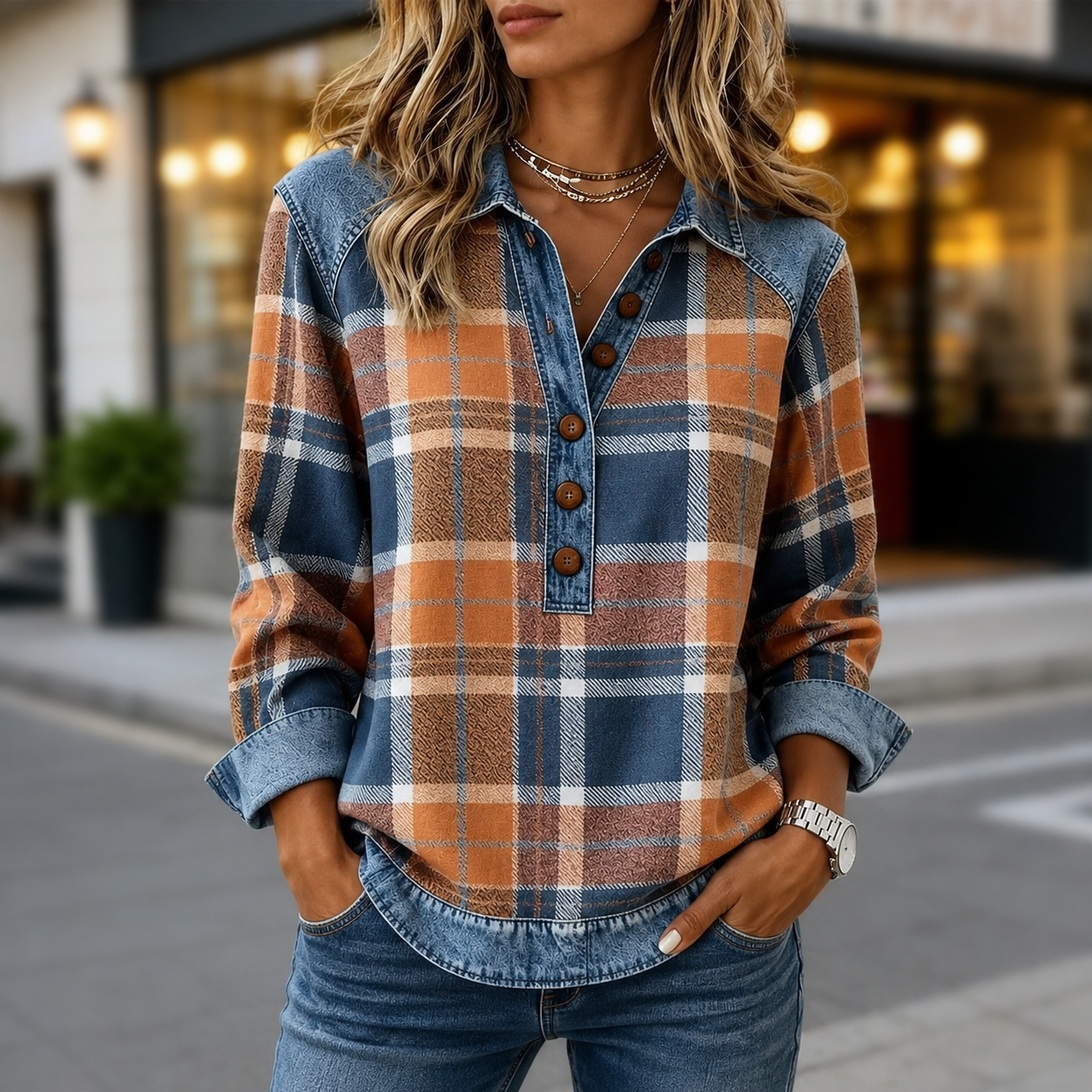 Final Sale🔥Women’s Plaid Denim Hoodie
