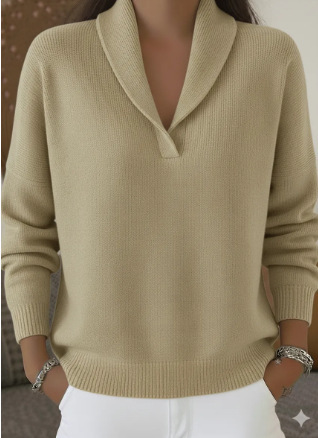 Shawl Collar Solid Color Pullover Sweater Top
