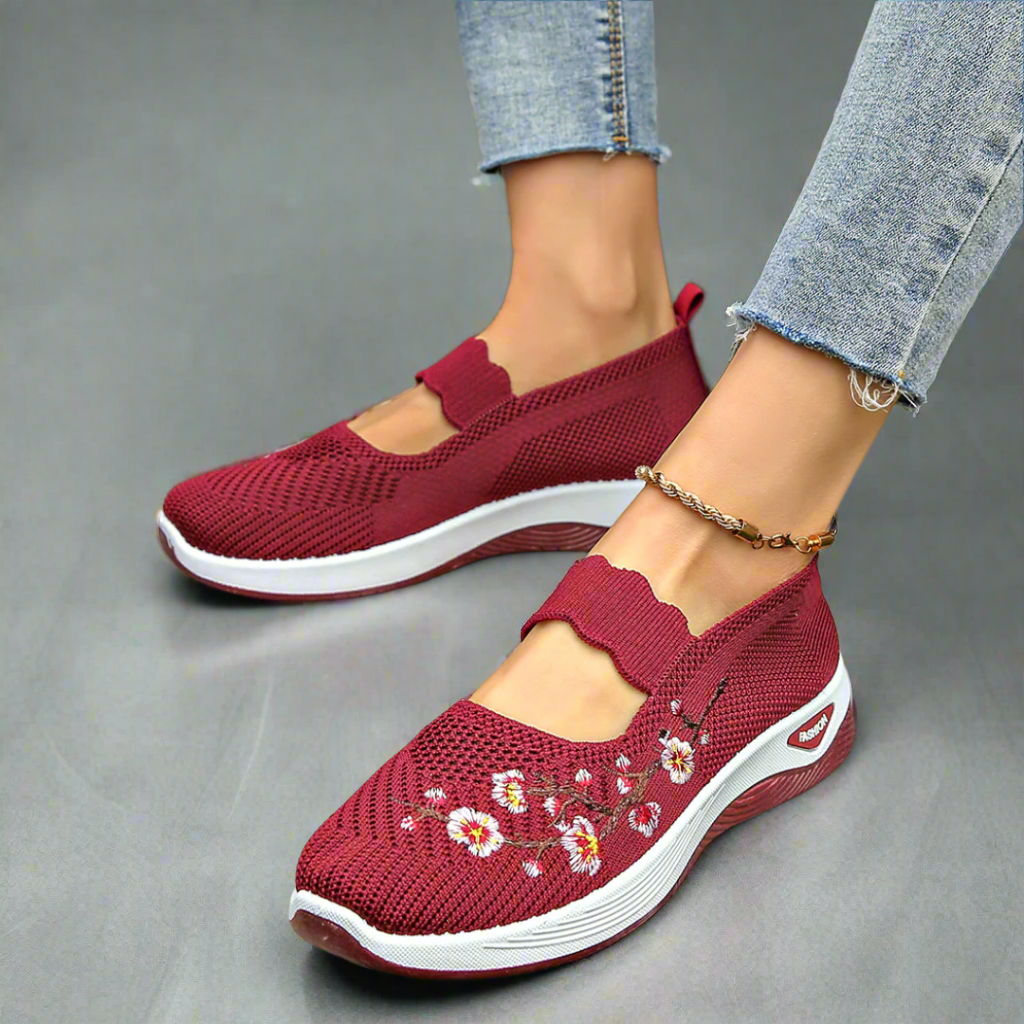Women Orthopedic Shoes Breathable Arch-support Blossom Cherry Vintage Non-slip Mesh