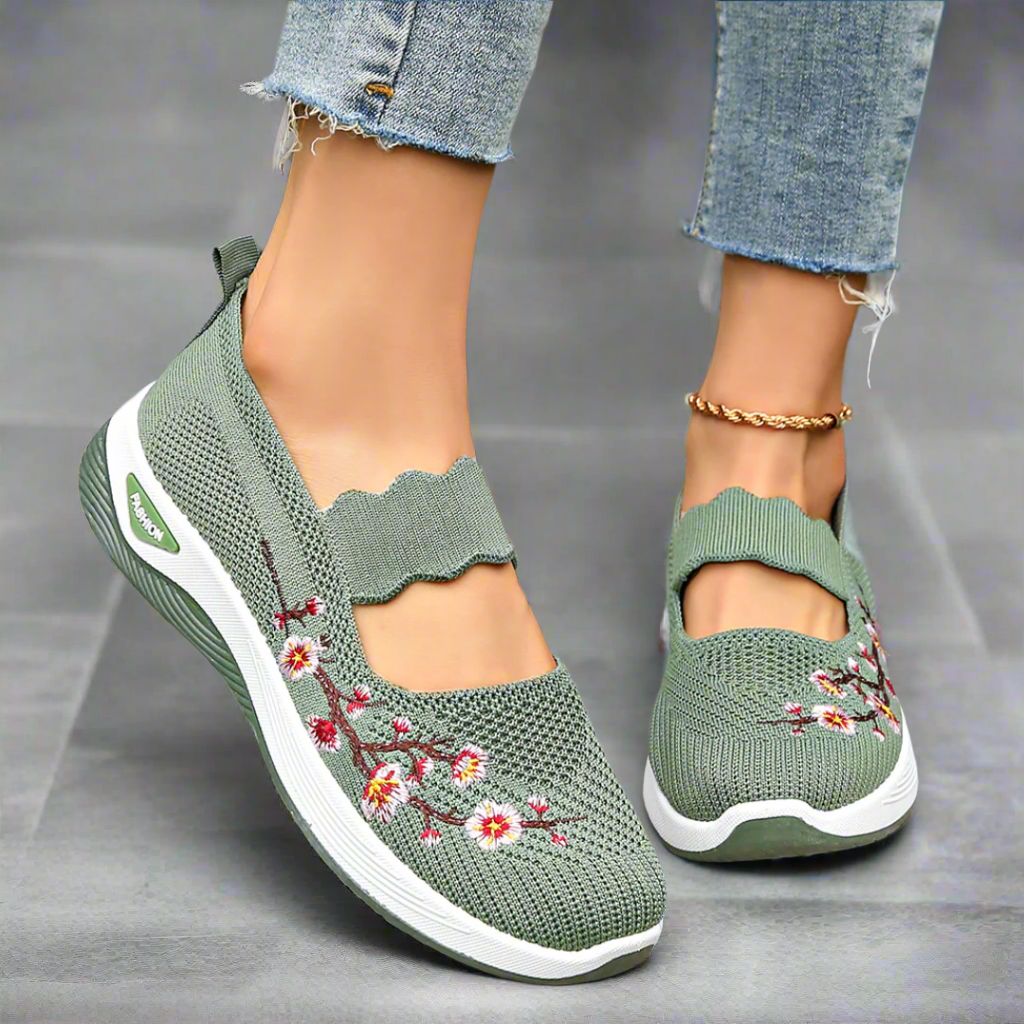 Women Orthopedic Shoes Breathable Arch-support Blossom Cherry Vintage Non-slip Mesh