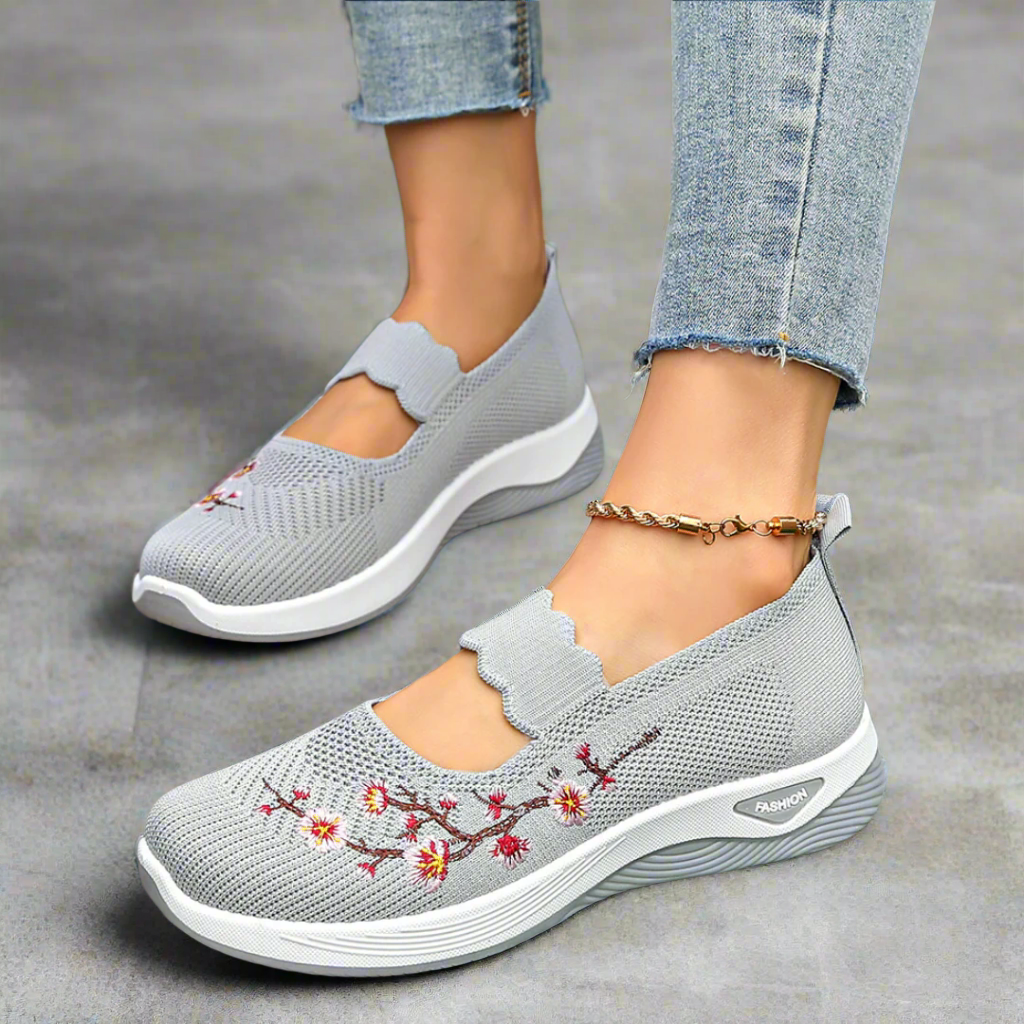 Women Orthopedic Shoes Breathable Arch-support Blossom Cherry Vintage Non-slip Mesh