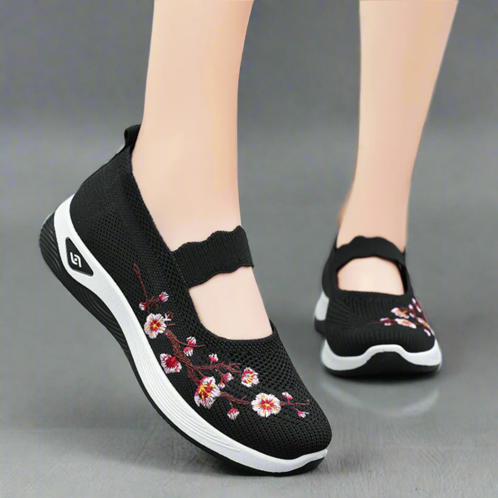 Women Orthopedic Shoes Breathable Arch-support Blossom Cherry Vintage Non-slip Mesh