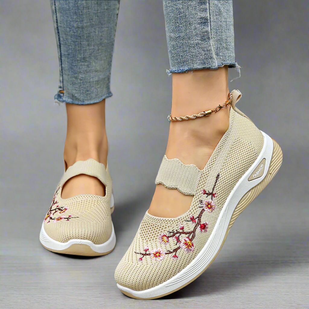 Women Orthopedic Shoes Breathable Arch-support Blossom Cherry Vintage Non-slip Mesh