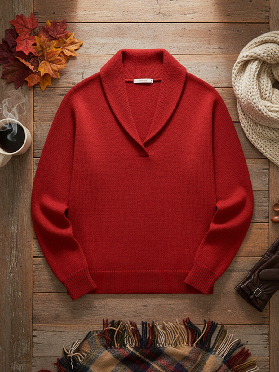 Shawl Collar Solid Color Pullover Sweater Top