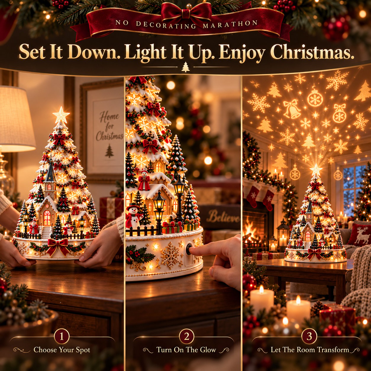 Simple three-step setup for the Christmas village