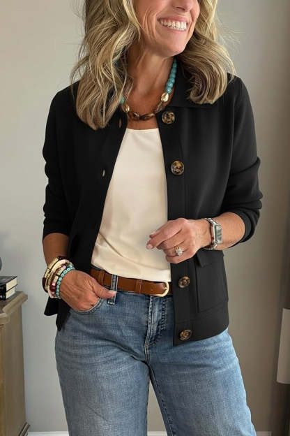 🔥 Last 3 in stock!Casual Lapel Pocket Solid Color Jacket