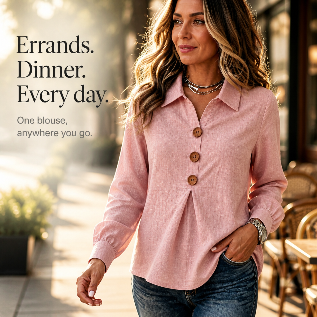 Inverted Box Pleat Button-Up Blouse