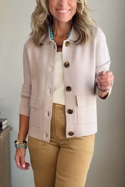 🔥 Last 3 in stock!Casual Lapel Pocket Solid Color Jacket